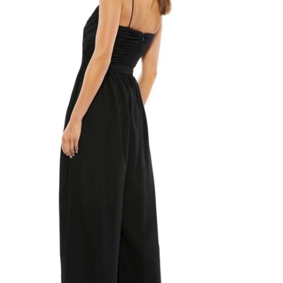 leena for Mac Duggal size L black Ruched sleeveless tie jumpsuit - Picture 2 of 10